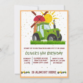 Green Tractor Boys Themed Birthday Party Thank You Card