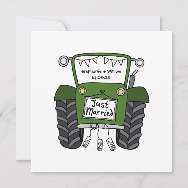 Green Tractor Country Wedding Evening Reception Invitation (Front)