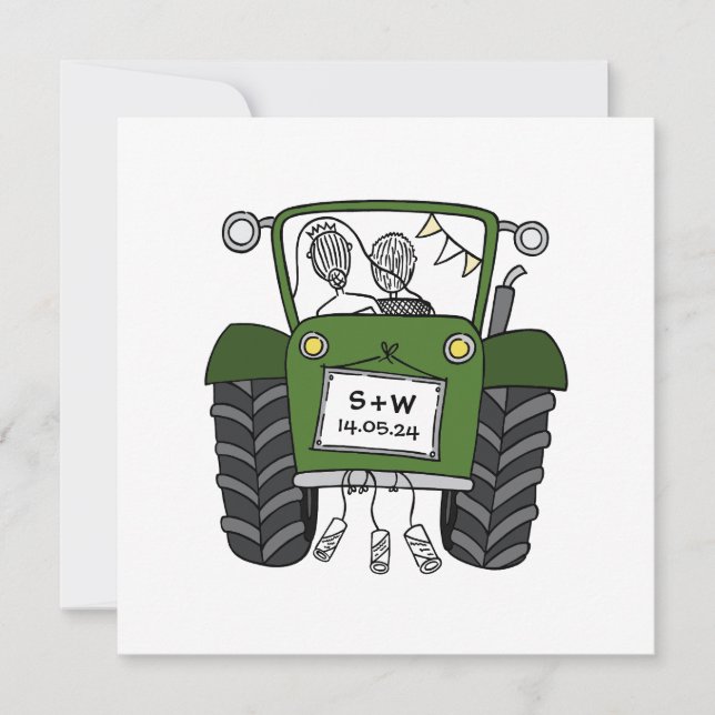 Green Tractor Country Wedding  Invitation (Front)