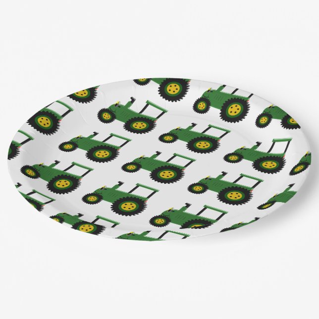 Green Tractor Design Paper Plate (Angled)