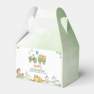 Green tractor Farm Animals Birthday Favor Box