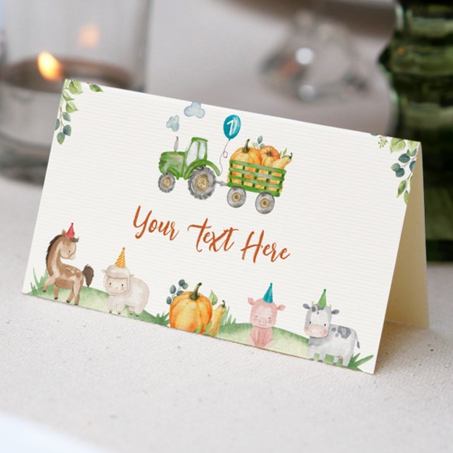 Green Tractor Farm Animals Birthday Place Card (Creator Uploaded)