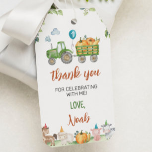 Green Tractor Farm Animals Birthday Thank You Tag