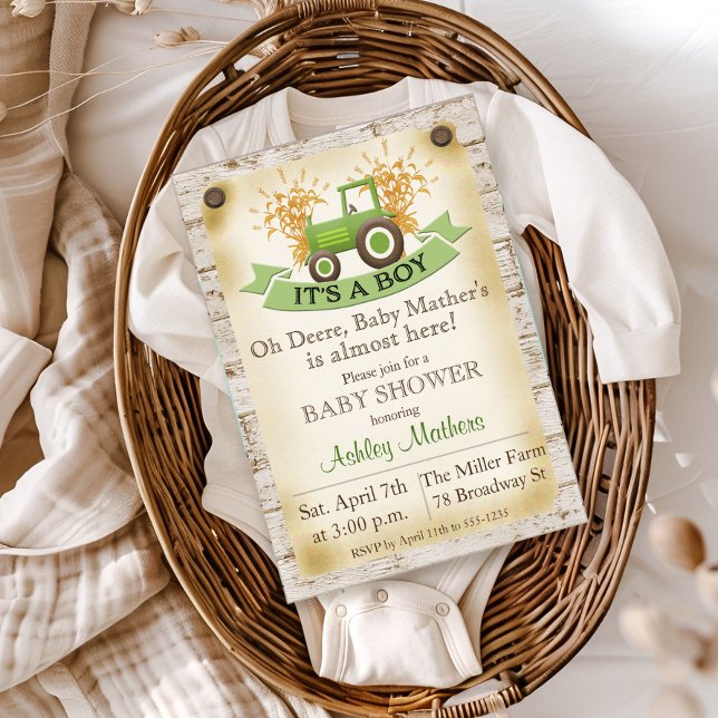 Green Tractor Farm Baby Boy Shower Invitation (Creator Uploaded)