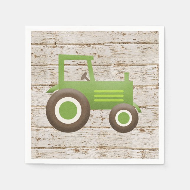 Green Tractor Farm Baby Shower Boy Napkin (Front)