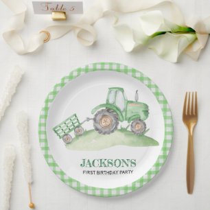 Green Tractor Farm birthday paper plates
