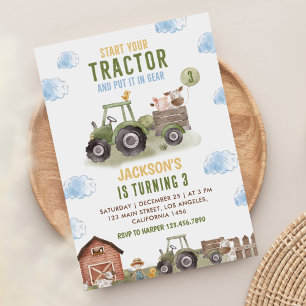 Green Tractor Farm Birthday Party Invitation