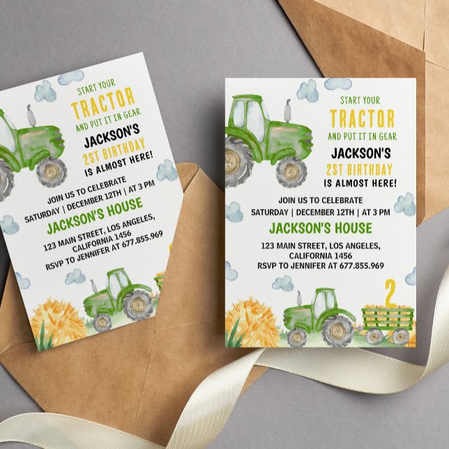 Green Tractor Farm Birthday Party Invitation (Creator Uploaded)