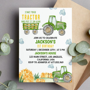 Green Tractor Farm Birthday Party Invitation