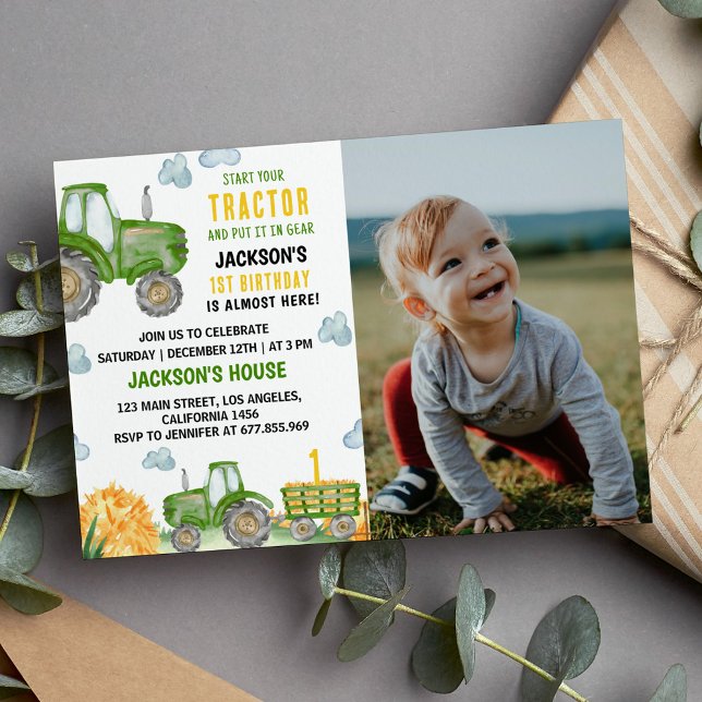 Green Tractor Farm Birthday Party Invitation (Creator Uploaded)