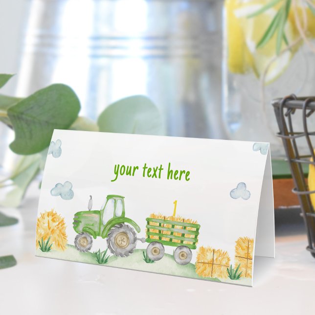 Green Tractor Farm Birthday Party Place Card (Creator Uploaded)