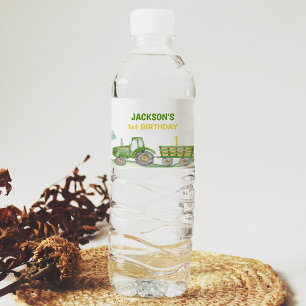 Green Tractor Farm Birthday Water Bottle Label