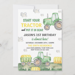 Green Tractor Farm Boy Birthday Party Invitation