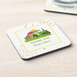 Green Tractor Farm Theme Birthday Party Decor Coaster
