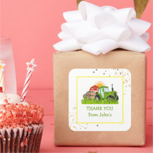 Green Tractor Farm Theme Birthday Party Decor Square Sticker