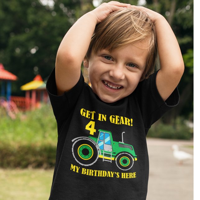 Green Tractor Get In Gear Birthday Boys T-Shirt (Creator Uploaded)