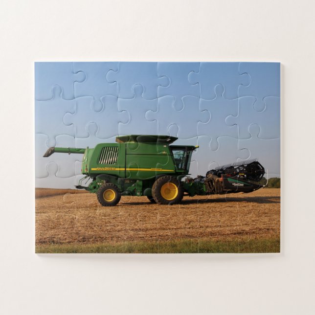 Green tractor harvesting a field jumbo jigsaw puzzle (Horizontal)