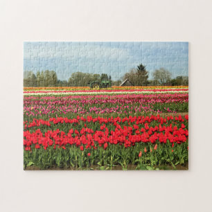 Green Tractor in Tulip Field, Oregon Jigsaw Puzzle