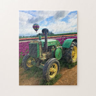 Green Tractor in Tulip Field, Oregon Jigsaw Puzzle