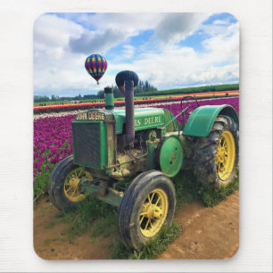 Green Tractor in Tulip Field, Oregon Mouse Pad