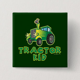 Green Tractor Kid 15 Cm Square Badge