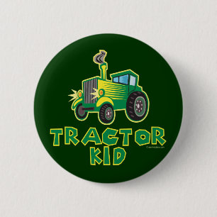 Green Tractor Kid 6 Cm Round Badge