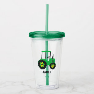 Green Tractor Kids Personalised Farm Barnyard Acrylic Tumbler