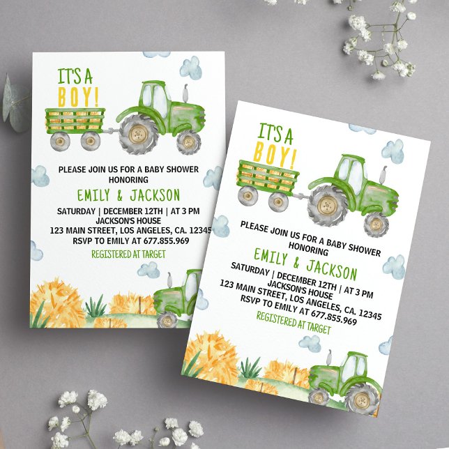 Green Tractor Party Baby Shower Invitation (Creator Uploaded)