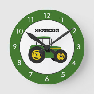 Green Tractor Personalised Round Clock