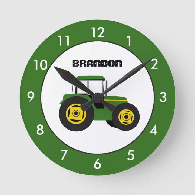 Green Tractor Personalised Round Clock (Front)