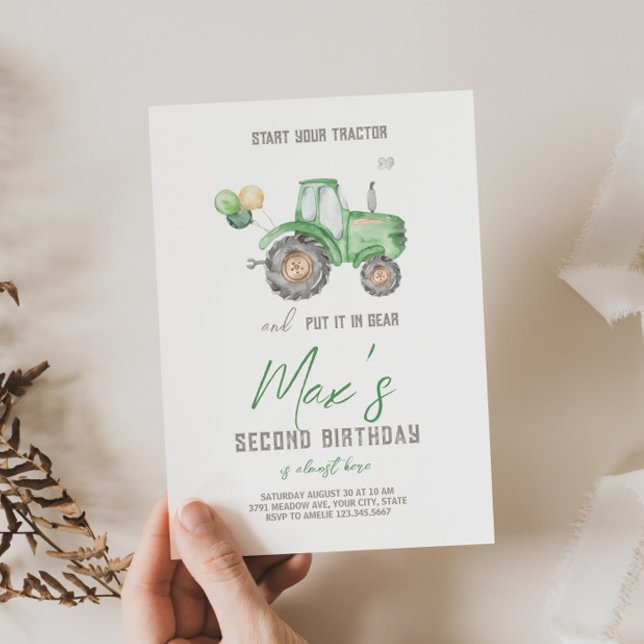 Green Tractor Theme Birthday Invitation (Creator Uploaded)