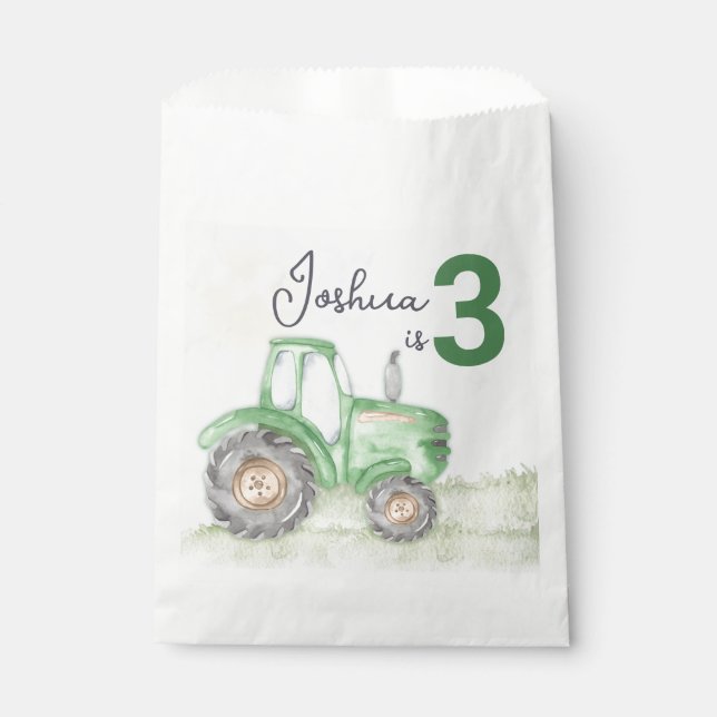 Green Tractor Theme Party Favor Paper Bags. Favour Bags (Front)