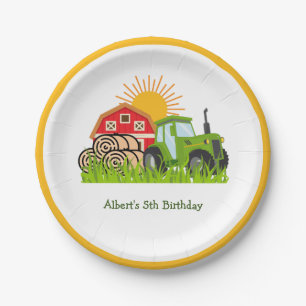 Green Tractor Themed Birthday Party Paper Plates