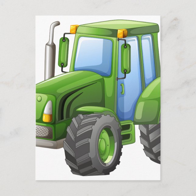 Green tractor with big wheels postcard (Front)