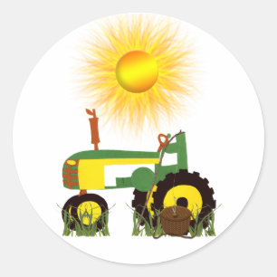 Green Tractor with Fishing Pole Sticker