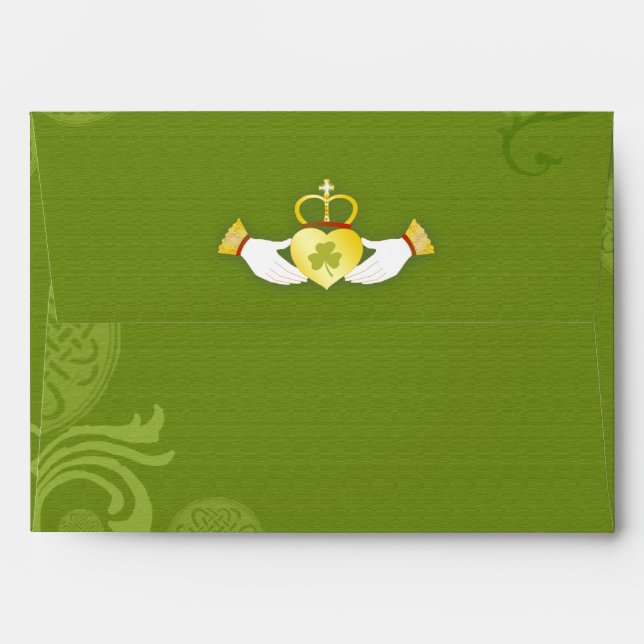 Green Traditional Celtic Wedding Pre Addressed Envelopes (Back (Top Flap))