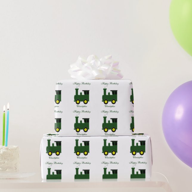 Green Train Birthday Wrapping Paper (Party Gifts)