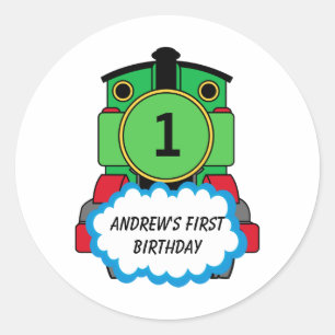 Green Train Happy Birthday Round Sticker