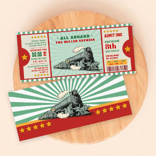 Green Train Ticket Birthday Boarding Pass Invitation