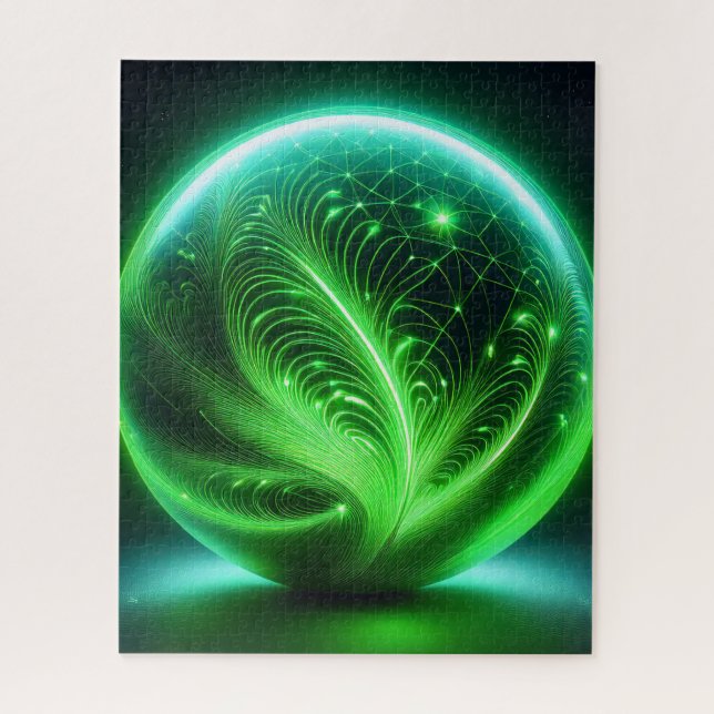Green Transparent Glass Ball With Fern Etching  Jigsaw Puzzle (Vertical)