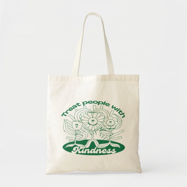 Green Treat People With Kindness Flowers And Heart Tote Bag (Front)