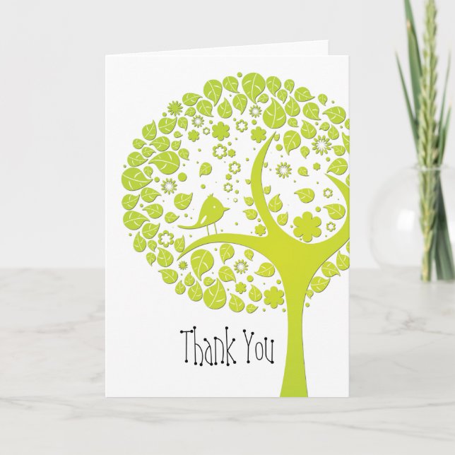{Green Tree} Blank Thank You Greeting Card (Front)