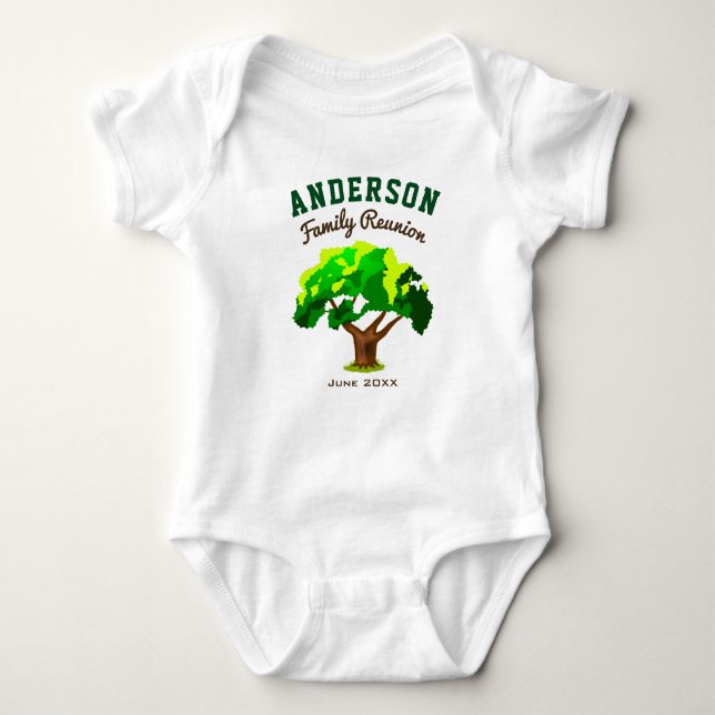 Green Tree Custom Name Family Reunion Baby Bodysuit (Front)