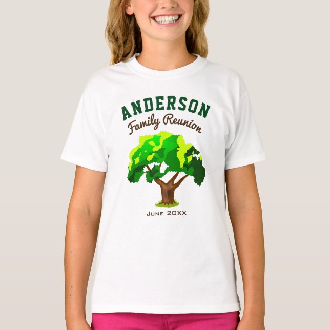 Green Tree Custom Name Family Reunion T-Shirt (Front)