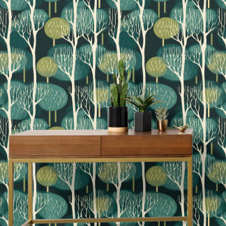 Green Tree Forest Nature Inspired Stripe Removable Wallpaper