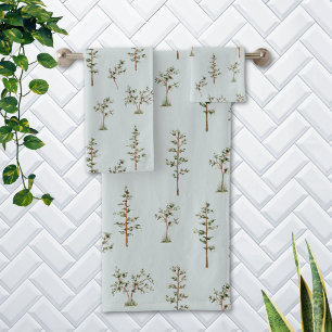 Green Tree Forest Pattern Bath Towel Set