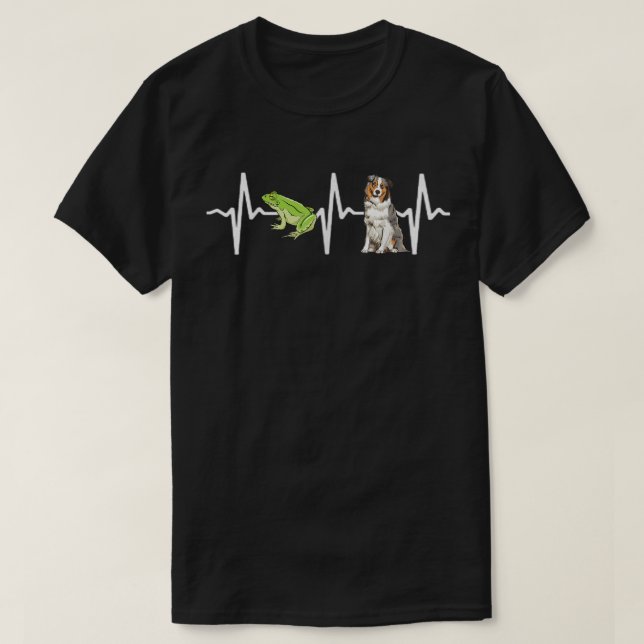 Green Tree Frog Australian Shepherd Heartbeat Dog  T-Shirt (Design Front)