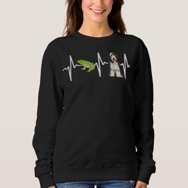 Green Tree Frog Bearded Collie Heartbeat Dog Sweatshirt (Front)
