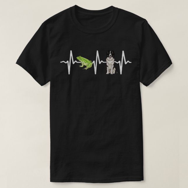 Green Tree Frog Border Collie Heartbeat Dog Lover  T-Shirt (Design Front)