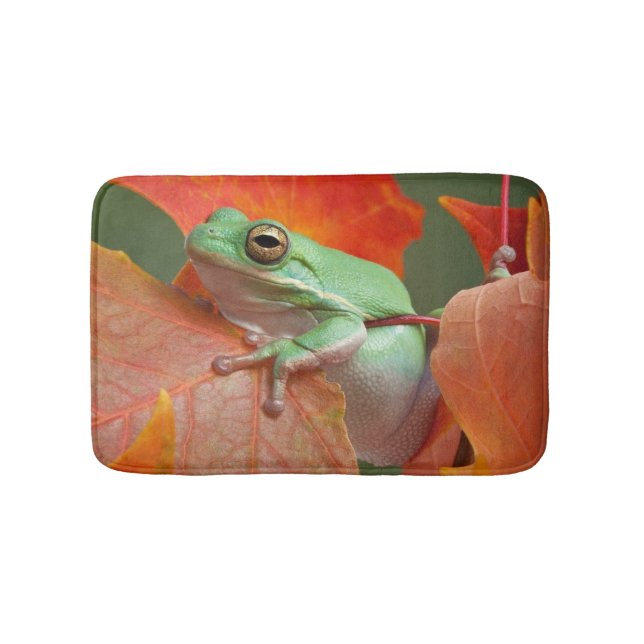 Green Tree Frog In Fall Bath Mat (Front)